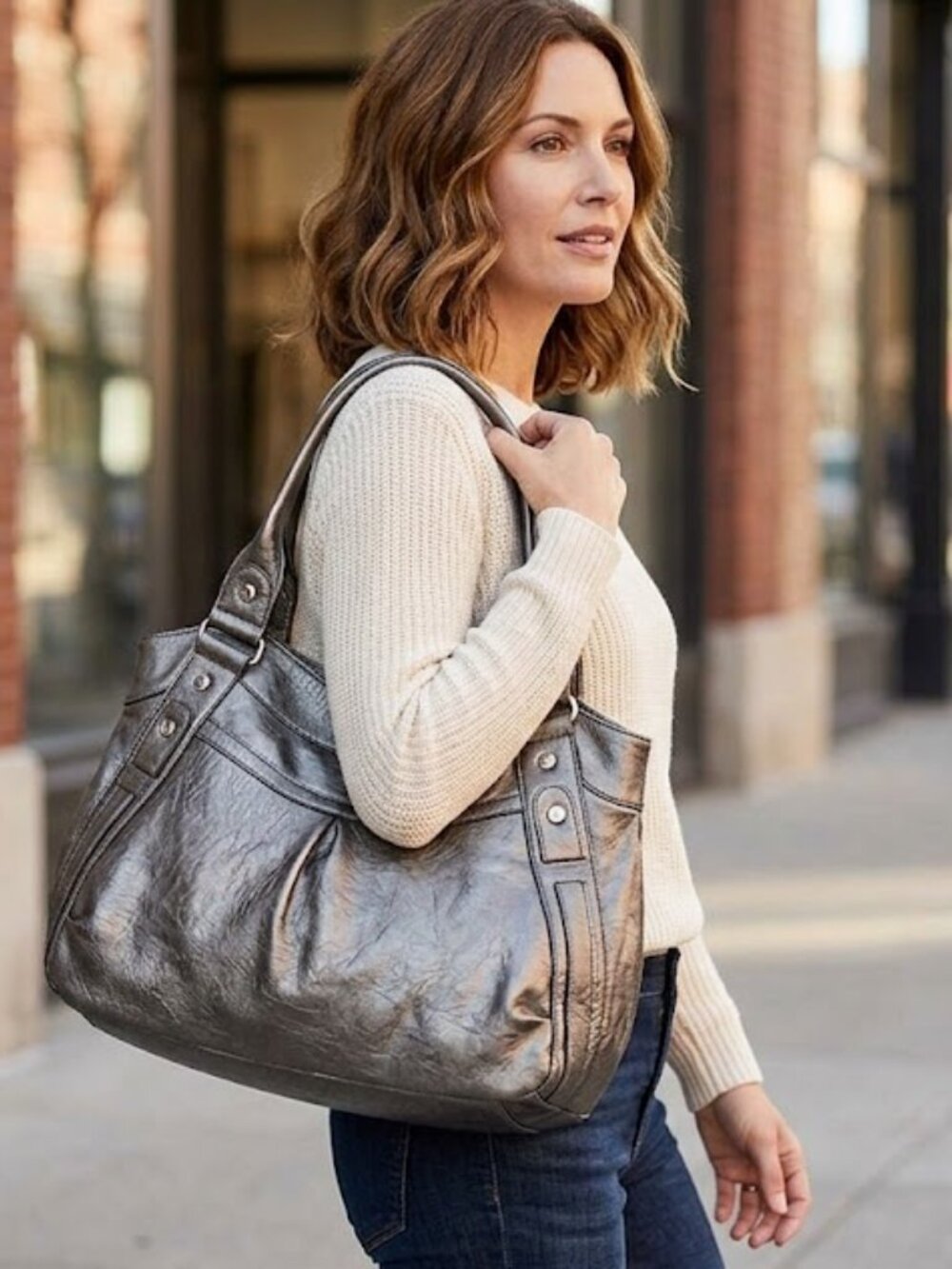 EUC Relic Metallic Pewter Slouchy Shoulder Bag